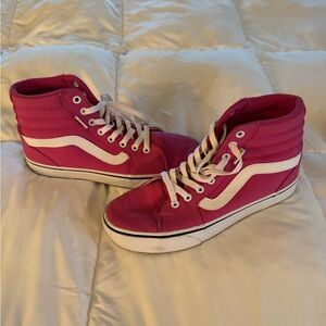 Vans Women's Fuchsia and White High-Top Sneakers